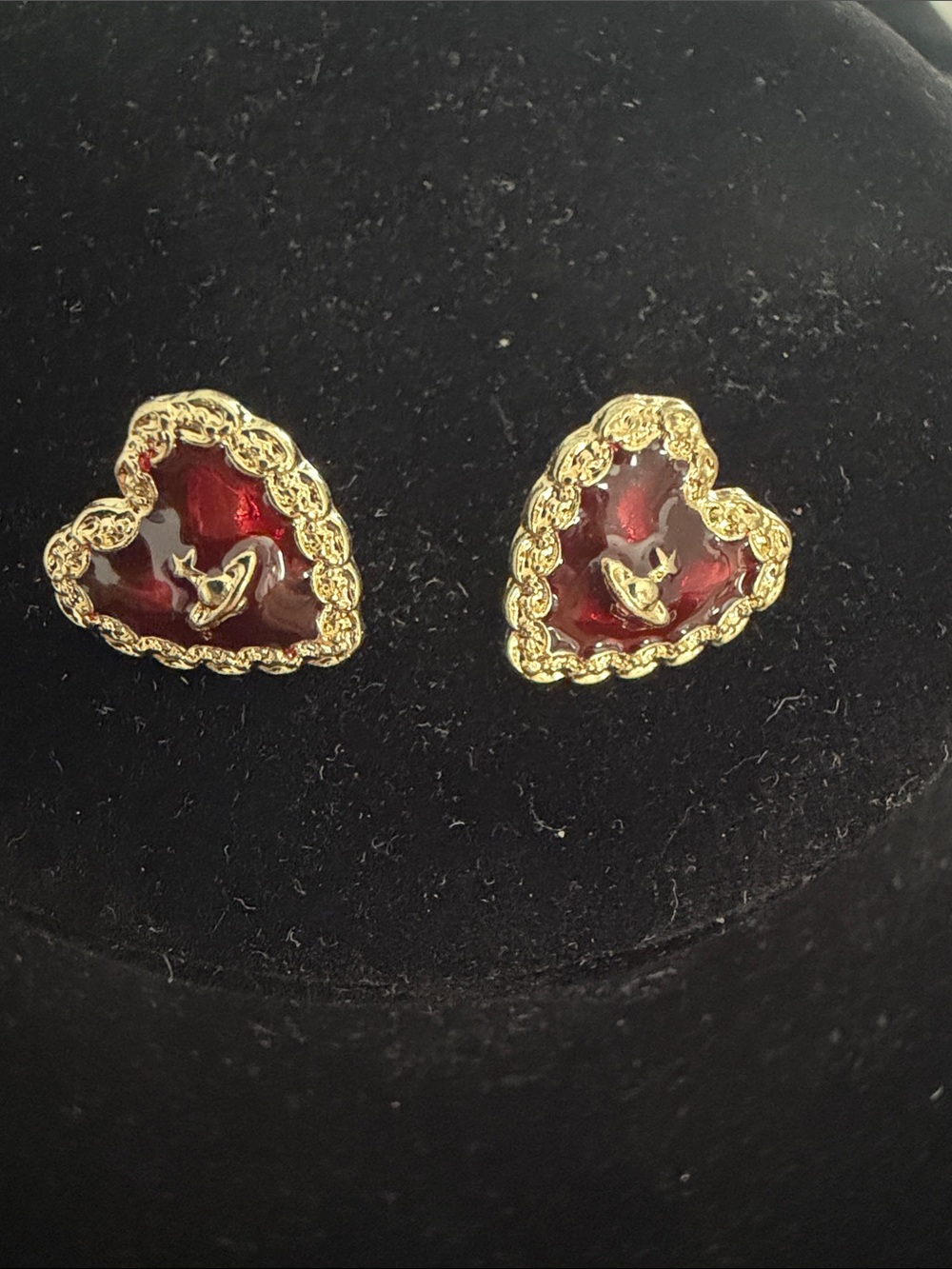 Gold-Tone Red Heart Stud Earrings